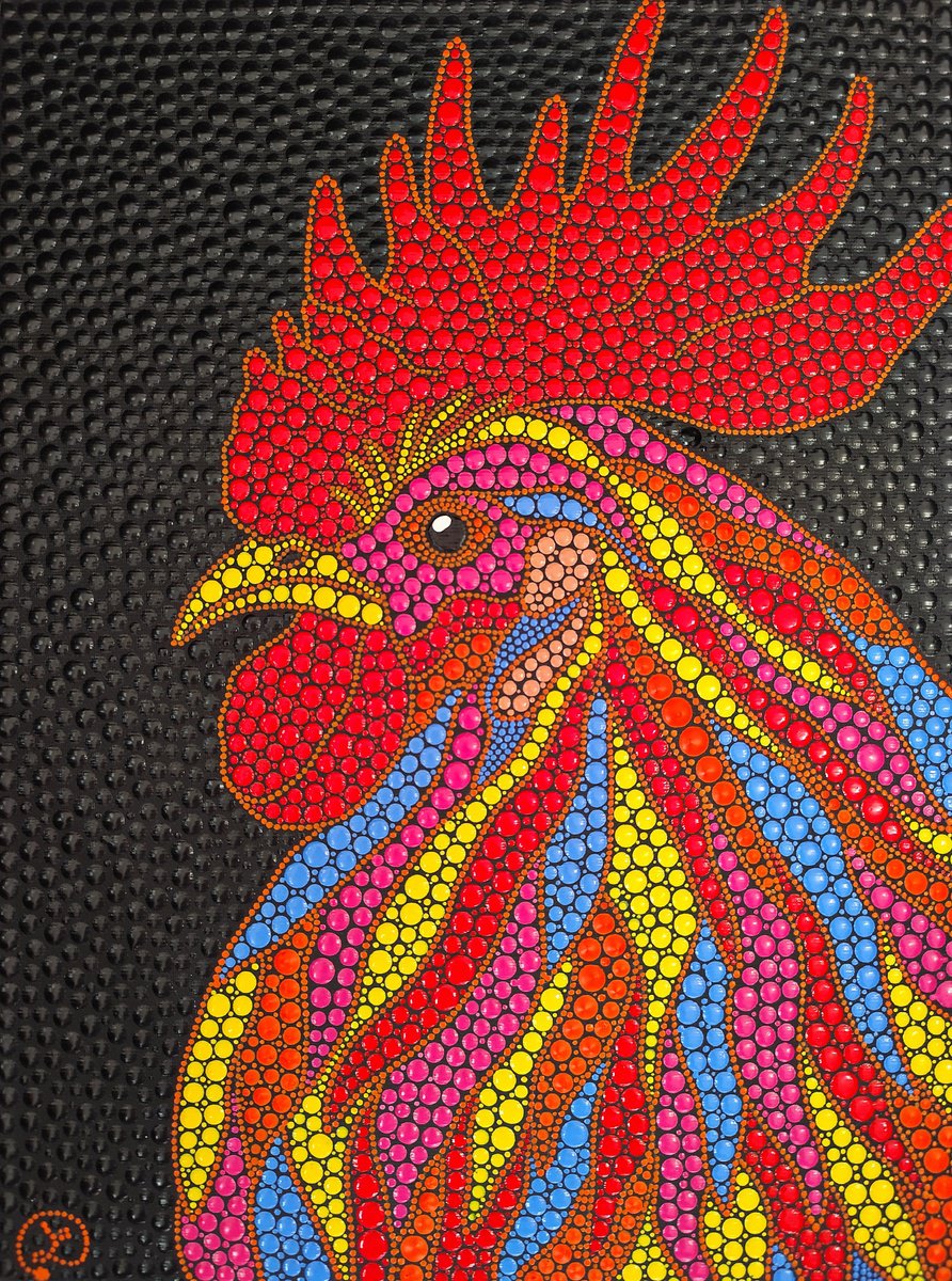 Expressive Animal Acrylic Painting By Oxana Lazari, 12 X 16", Majestic Rooster, Original Artwork