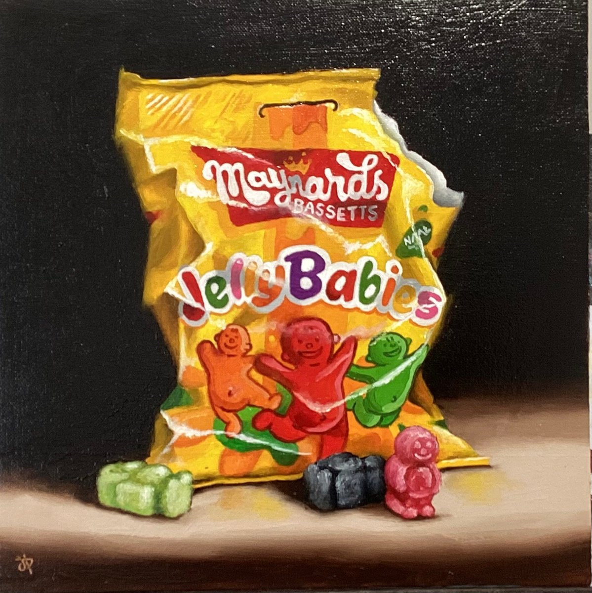 Photorealistic Still Life Oil Painting By Jane Palmer Art, 13 X 13, Jelly Babies, Original Artwork