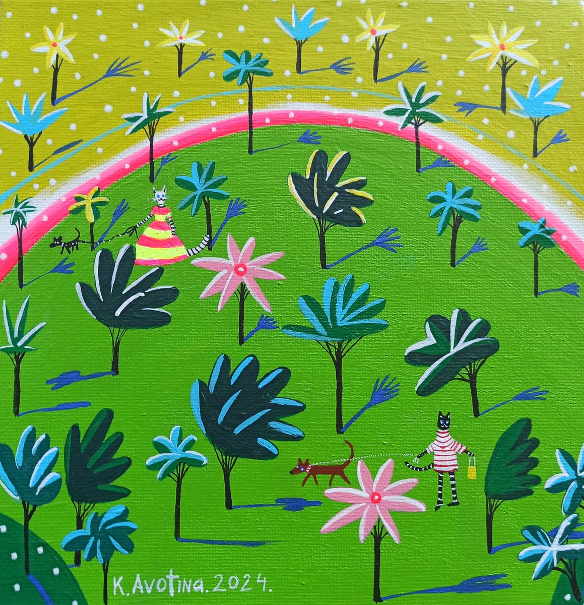 Impressionistic Animal Acrylic Painting By Katrina Avotina, 8 X 8", Under The Sun, Original Artwork