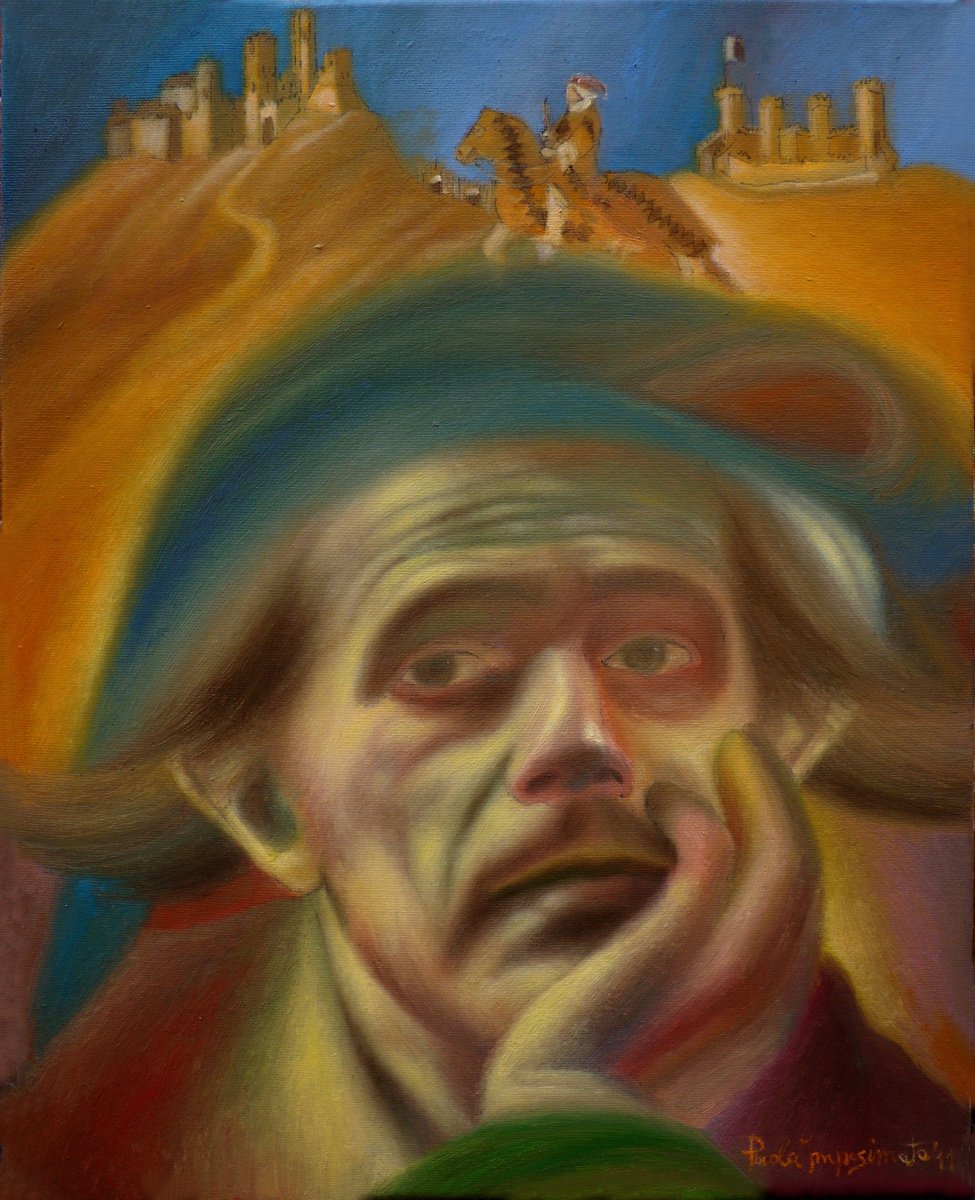 Expressive Portrait Oil Painting By Paola Imposimato, 16 X 20", The Medieval Painter, Original Artwork