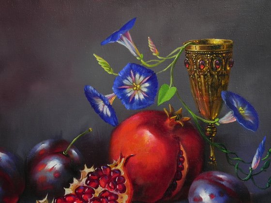 "Still life with pomegranate" Oil on canvas Original art Kitchen decor 2021