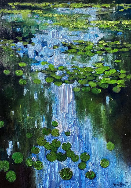 "Water-Lilies pond"original oil painting by Artem Grunyka