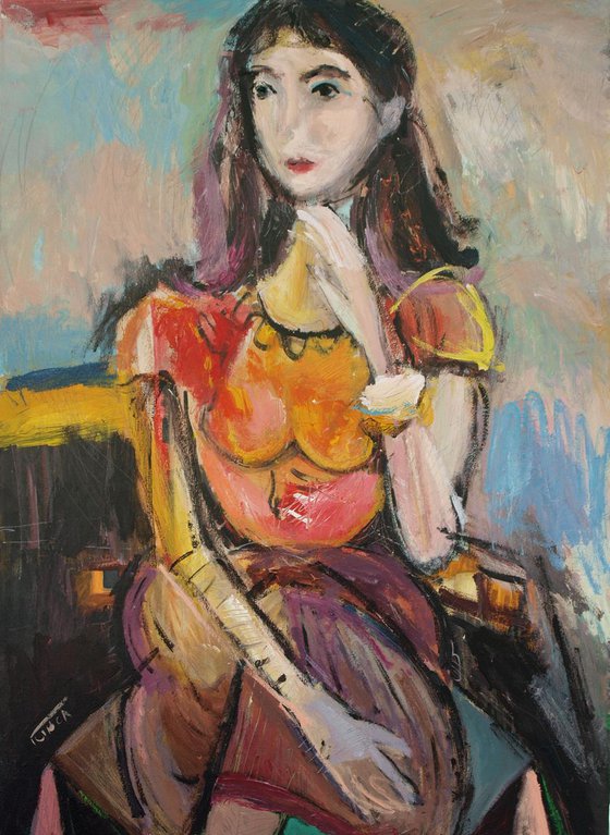 Woman sitting (a Post Picasso comment) 39 x 29 in