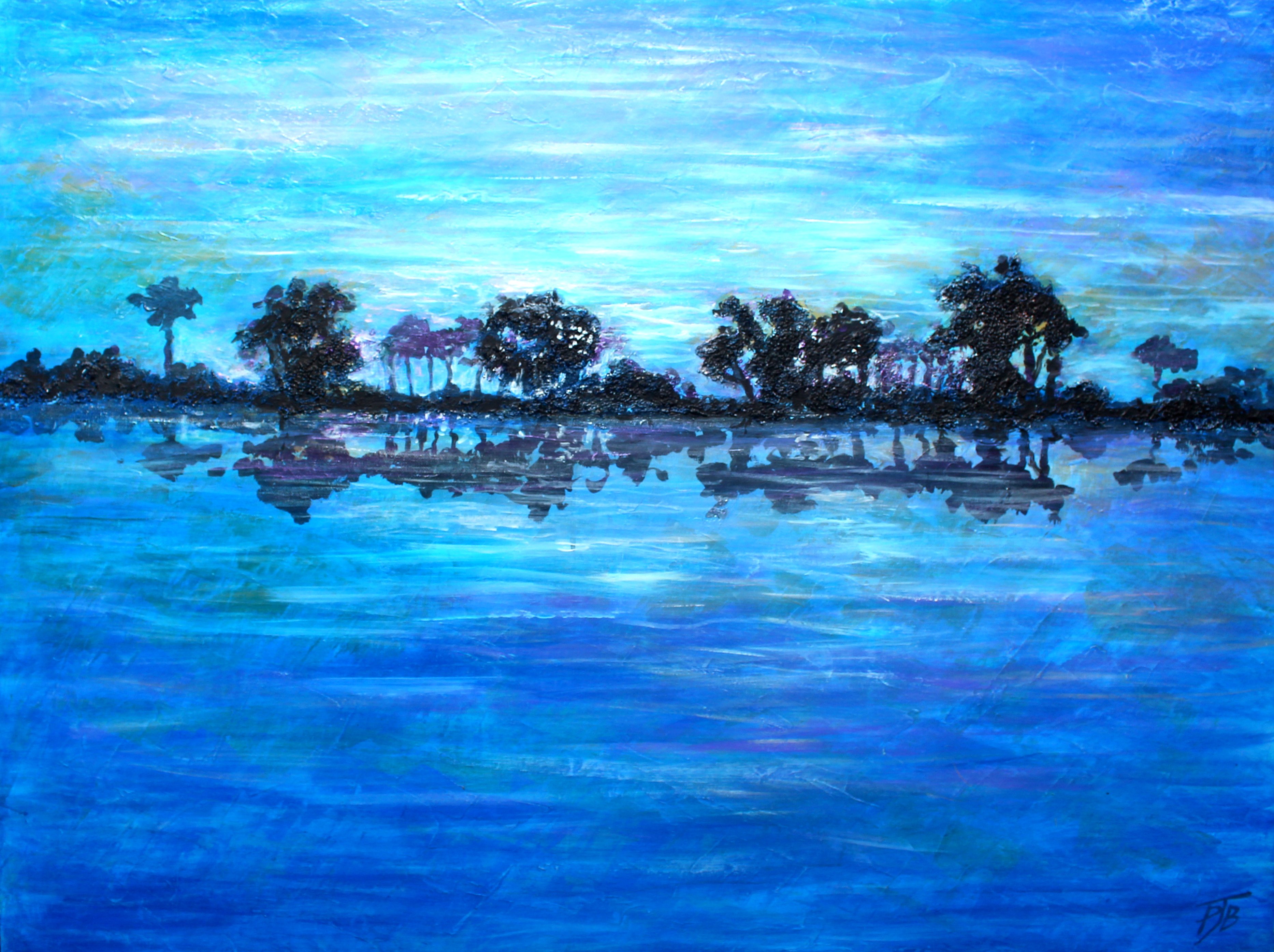 Impressionistic Landscape Acrylic Painting By Paul J Best, 40 X 30", Landscape Reflections Xv, Original Artwork
