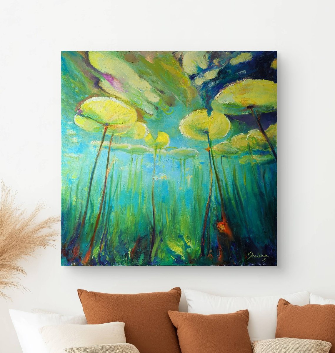 Impressionistic Landscape Oil Painting By Helen Shukina, 28 X 28, Anderwater, Original Artwork