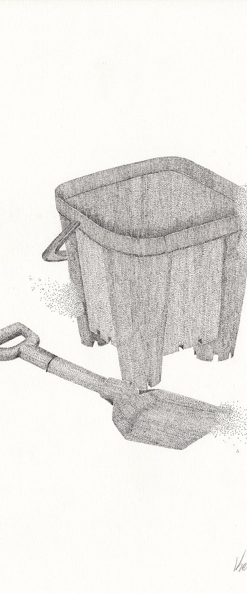 Bucket & Spade - Ink drawing on paper by Kelsey Emblow