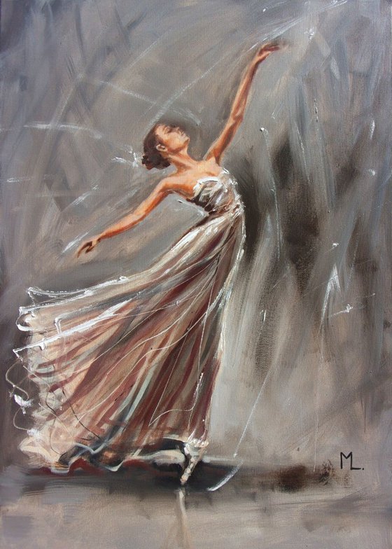 " IN GREY... "- ballerina liGHt  ORIGINAL OIL PAINTING, GIFT, PALETTE KNIFE
