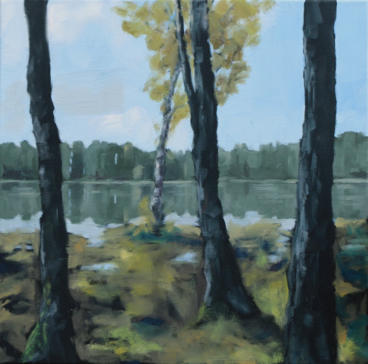 Impressionistic Landscape Oil Painting By Thomas Lengler, 16 X 16", Heath Pond Meditation, Original Artwork