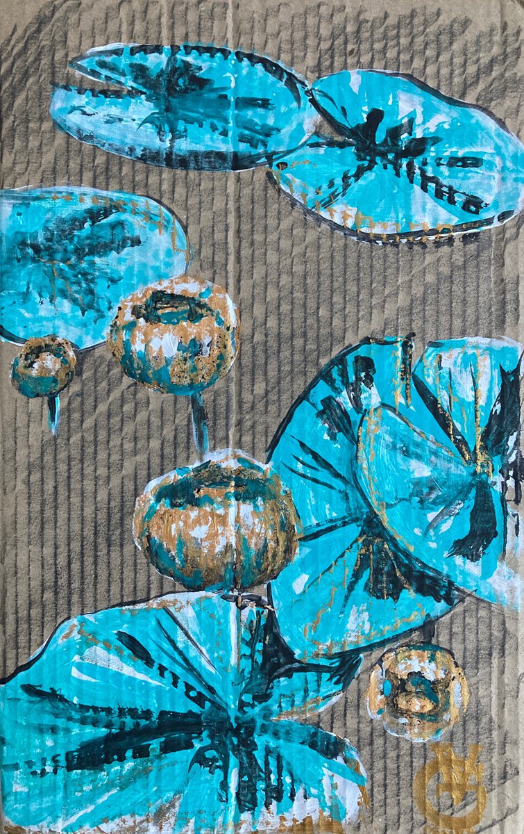 Impressionistic Botanical Painting By Valeria Golovenkina, 10 X 16", Water Lilies In Yellow 5, Original Artwork