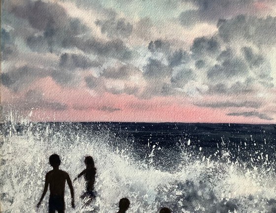 Seascape,Children in the sea.