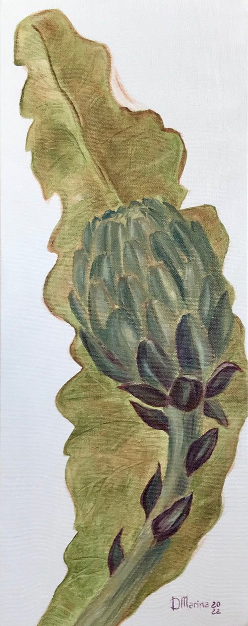 Artichoke on a leaf by Marina Deryagina