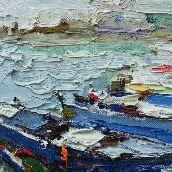 Boats   - Original  impasto oil painting