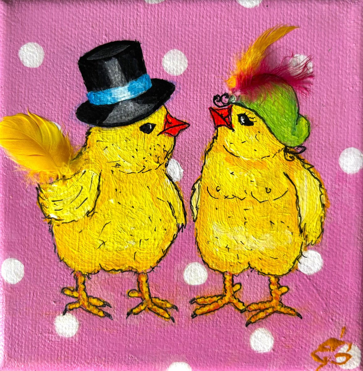 Animal Acrylic Painting By Lena Smirnova, 4 X 4", Happy Easter #2, Original Artwork