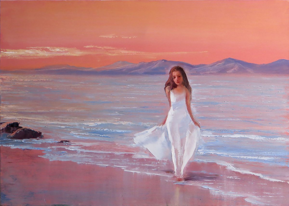 Expressive Landscape Oil Painting By Elena Lukina, 28 X 20, Pink ?oast, Original Artwork