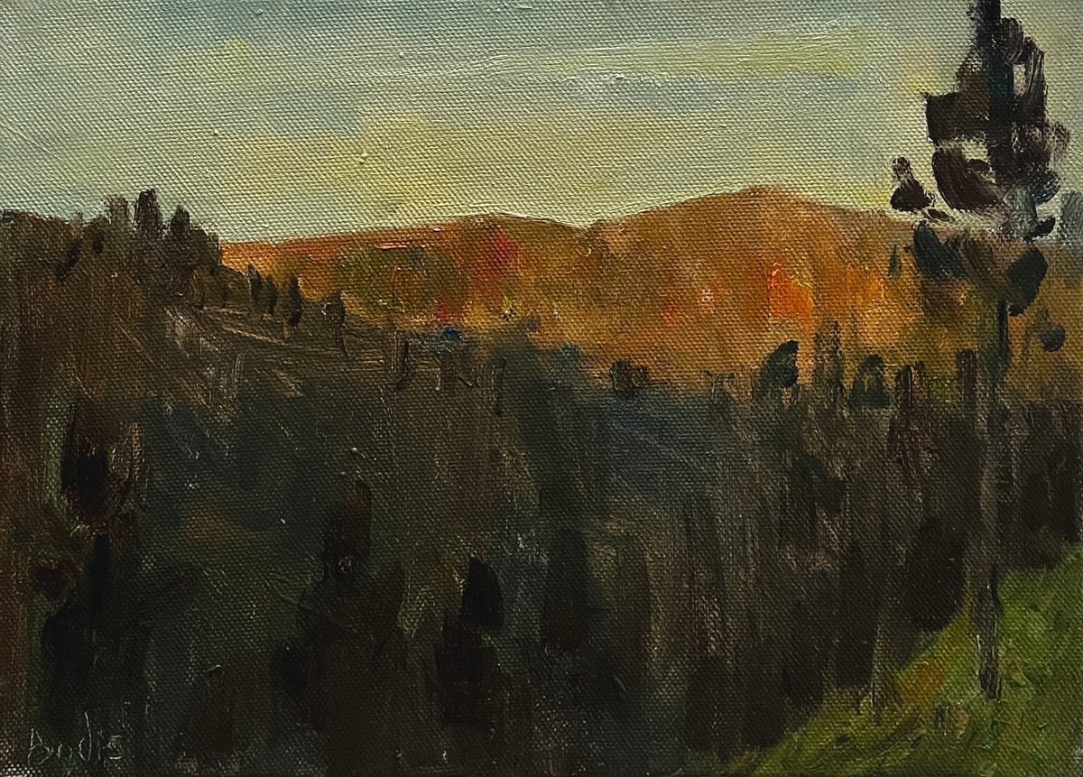 Impressionistic Landscape Oil Painting By Bohdan Dobrivskyi, 16 X 12, Evening Mountains, Original Artwork