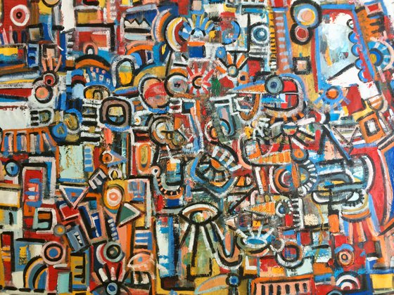 The passage of the birds. Large abstract painting.