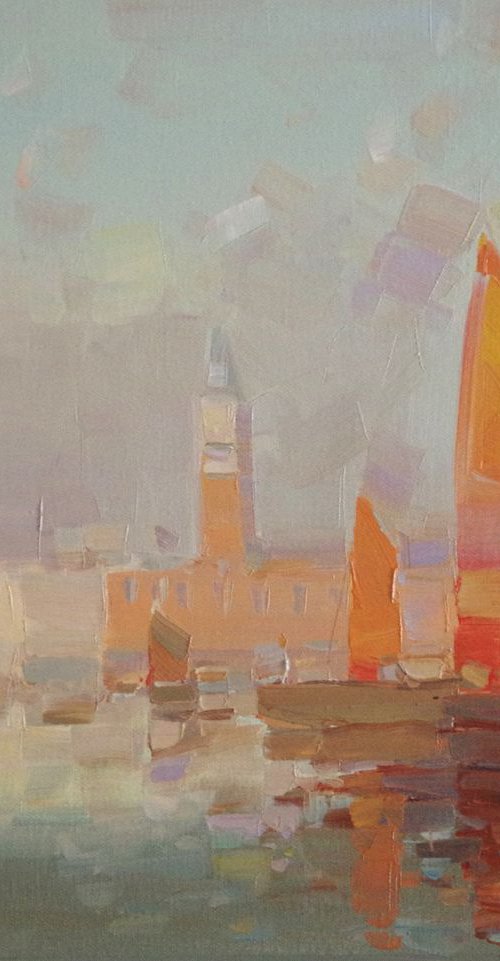 Venice Harbor Original oil painting  Handmade artwork One of a kind by Vahe Yeremyan