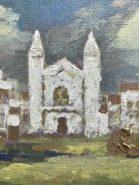 Original Oil Painting Wall Art Signed unframed Hand Made Jixiang Dong Canvas 25cm × 20cm Cityscape King's College Chapel Small Impressionism Impasto