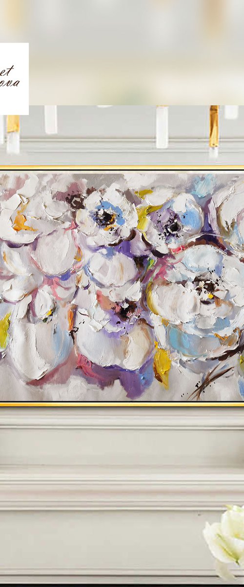 Floral Canvas, Peonies Original Art by Annet Loginova