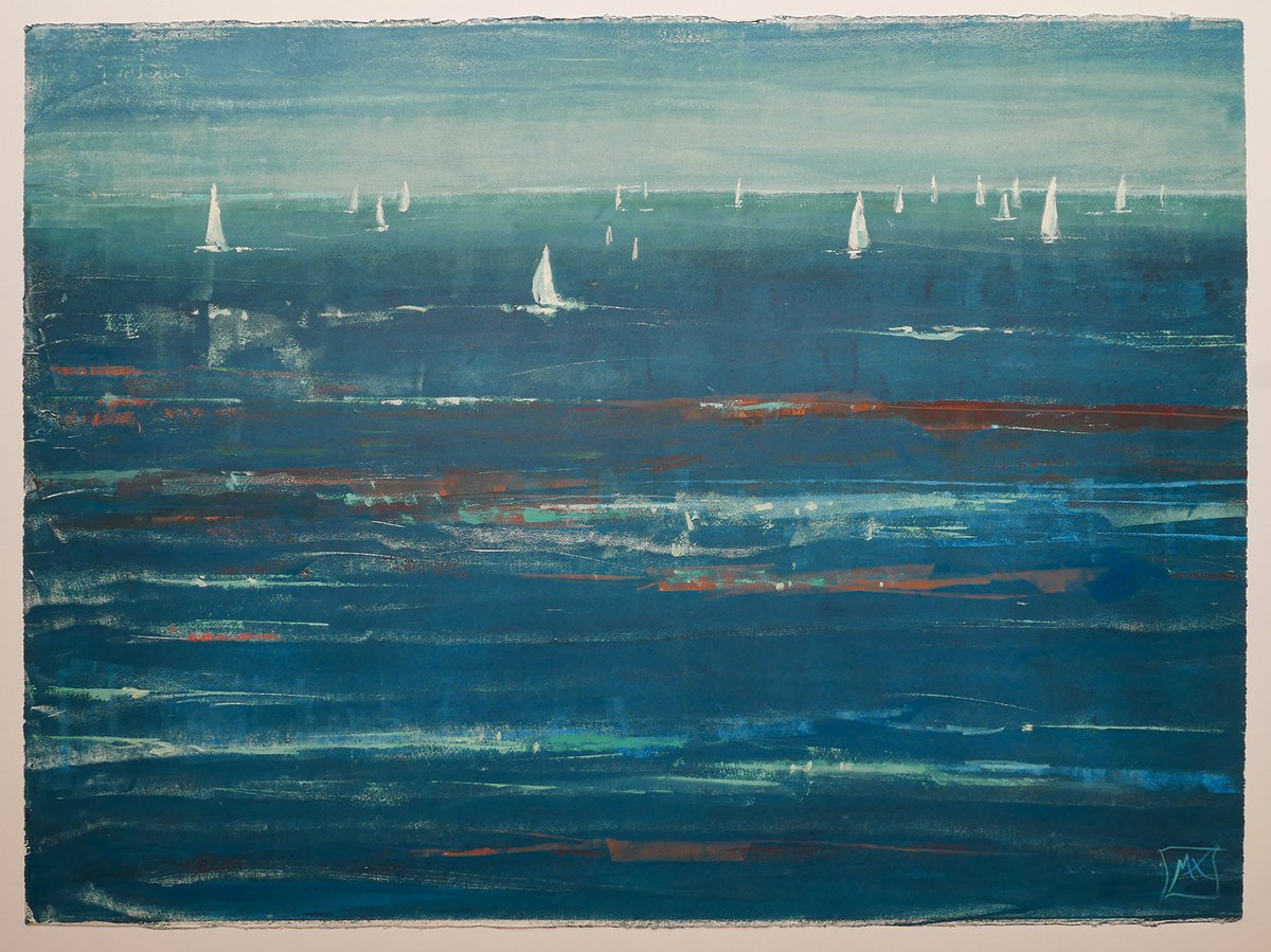 Impressionistic Landscape Limited Edition Print By Isabel Hutchison, 30 X 22, Sailing At Sundown, Original Artwork