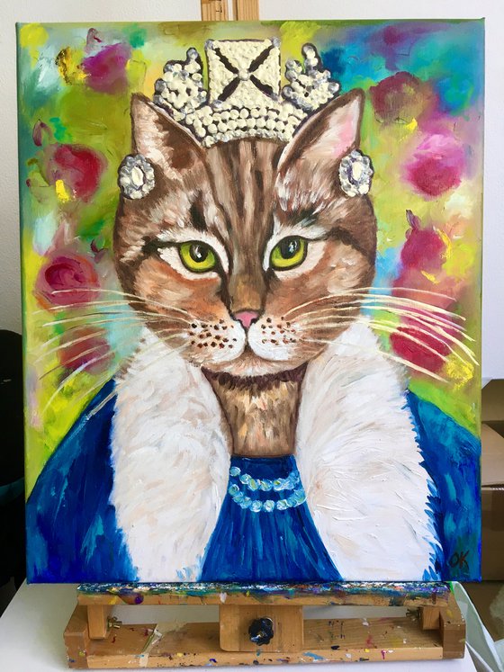 Cat La Queen FELINE ART.  Original oil painting for cat lovers
