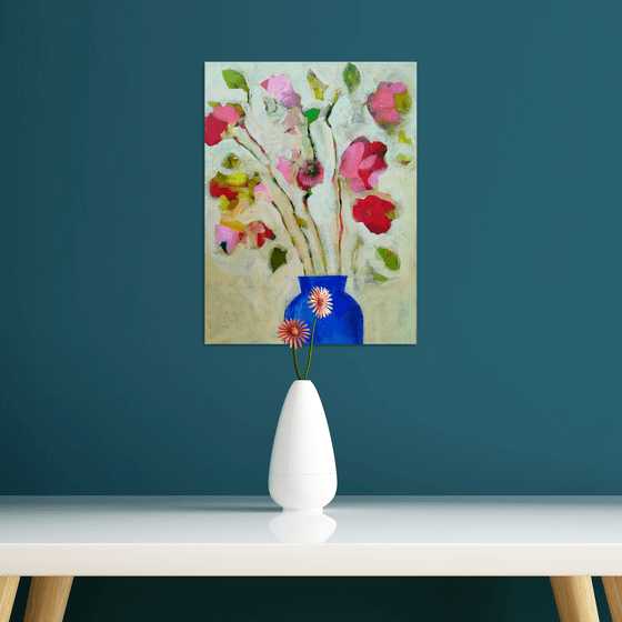 Garden Flowers in a Blue Vase