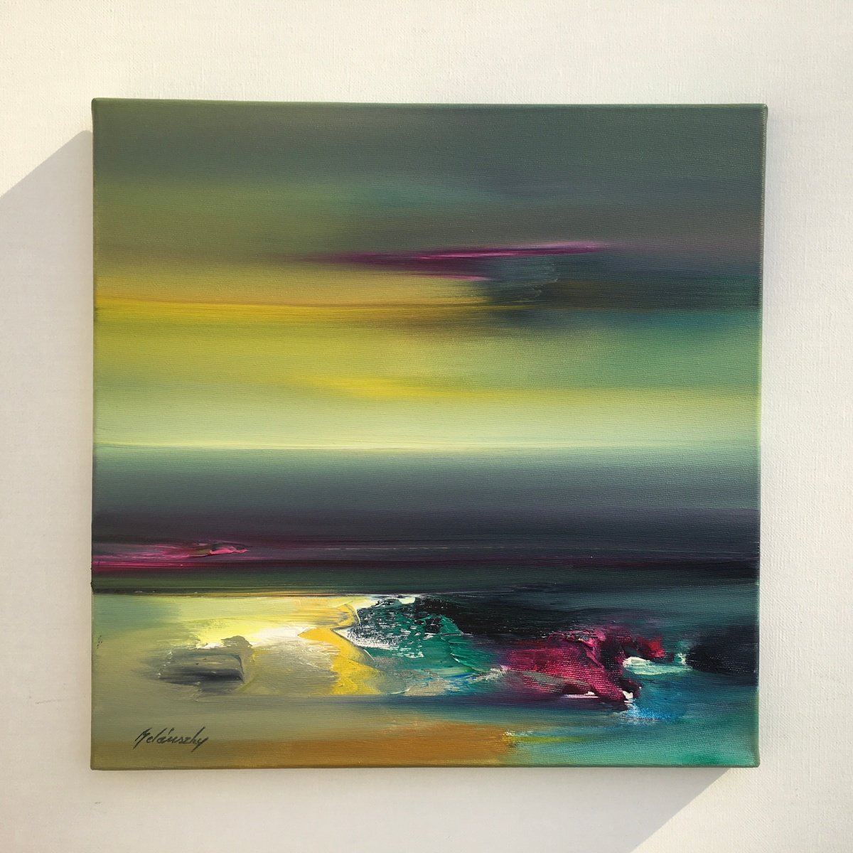 Abstract Landscape Oil Painting By Beata Belanszky Demko, 16 X 16, A Brand New Day, Original Artwork