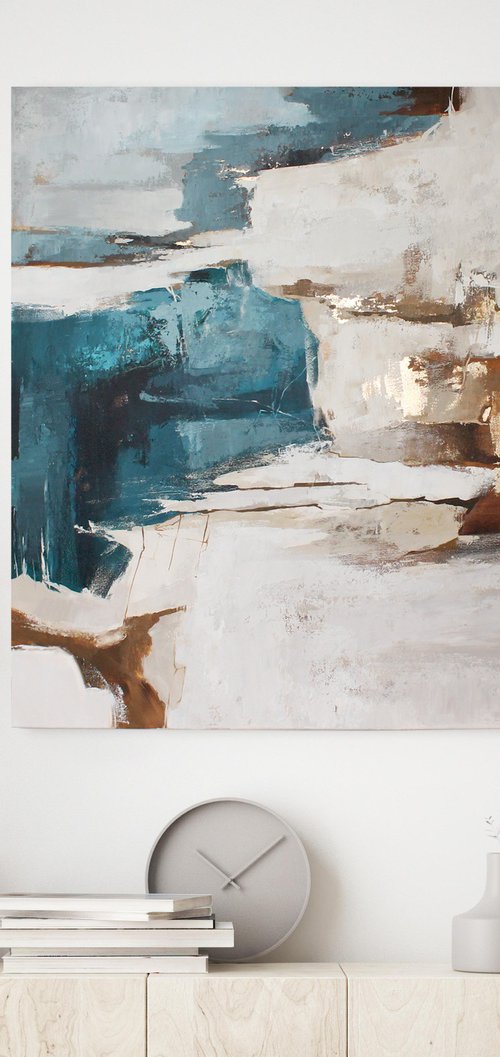 "Sobriety 3" Blue gold brown abstract art by Yana Sagan