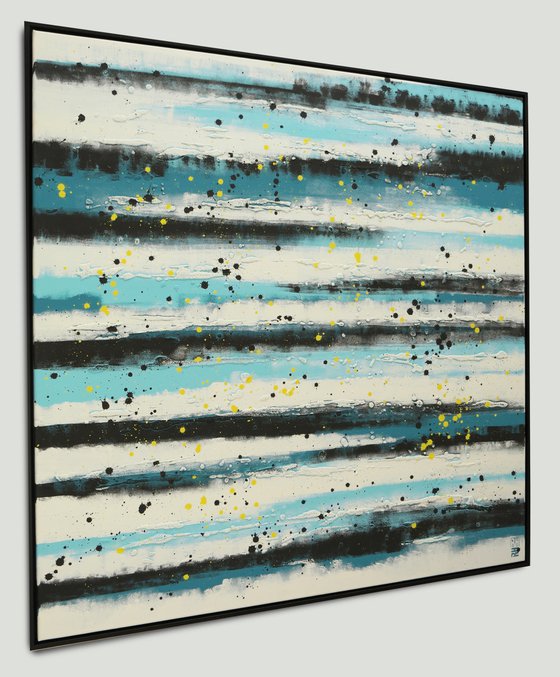 XL Abstract Painting - Blue Line Pictures - Incl Frame - Ronald Hunter - 29F