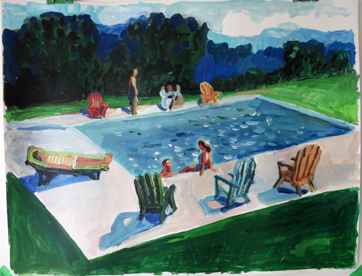 Impressionistic Landscape Acrylic Painting By Stephen Abela, 28 X 22", Pool In The Woods, Original Artwork