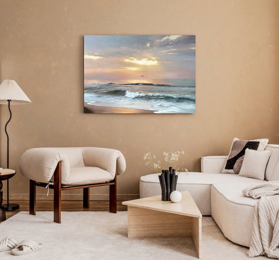 "Seaside 3" Blue orange seascape oil art