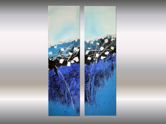 Phantasia - abstract acrylic painting blue canvas wall art textured painting ready to hang