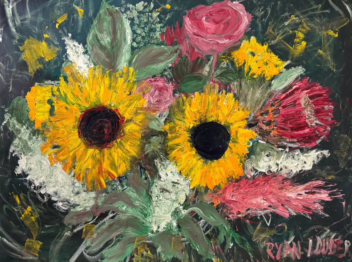 Expressive Botanical Oil Painting By Ryan Louder, 47 X 35", Flowers, Original Artwork