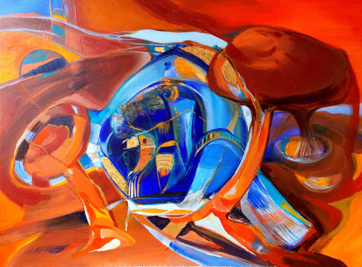 Organic Landscape Acrylic Painting By Maria Paunova, 31 X 24", Happy By Nature, Original Artwork