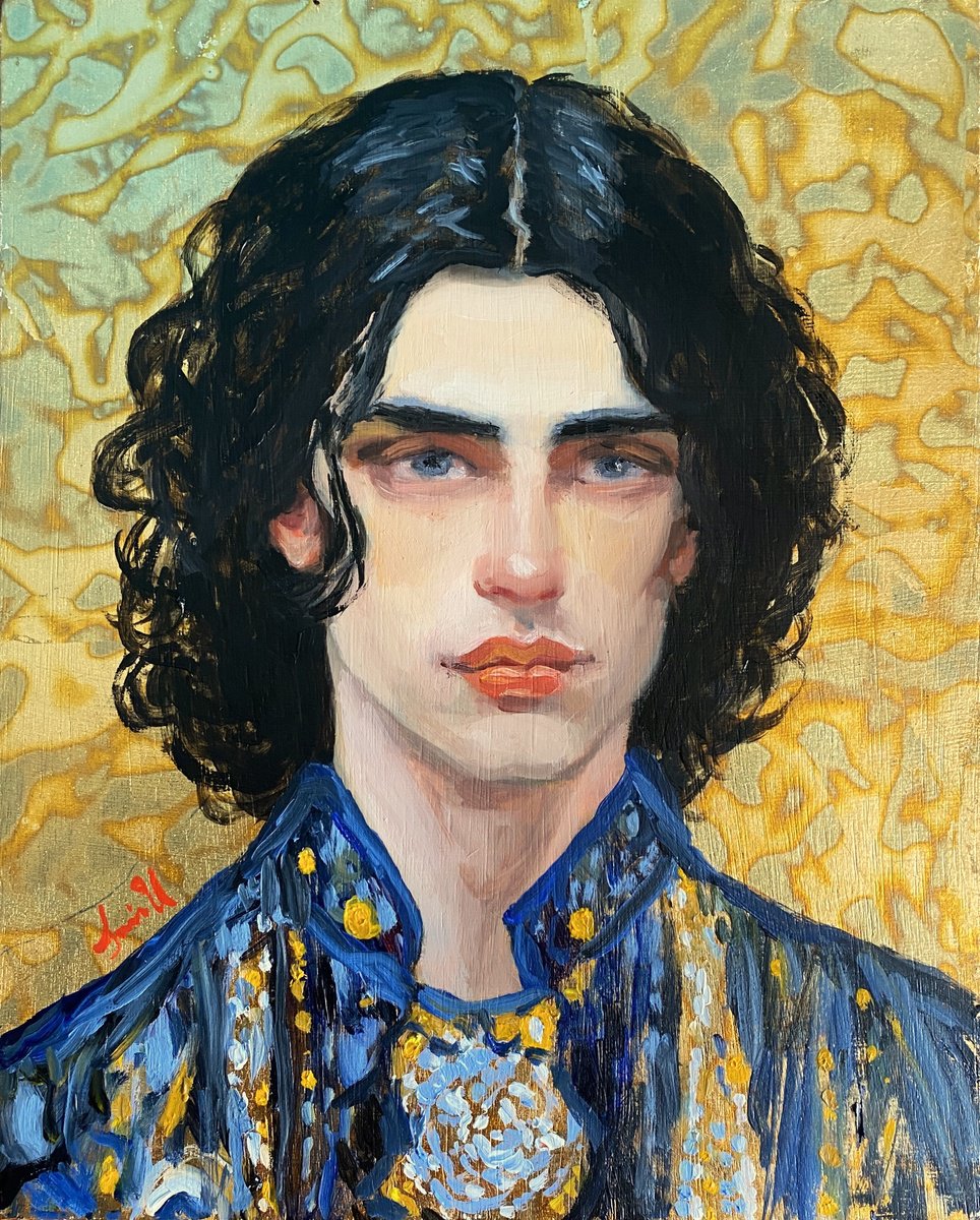 Impressionistic Portrait Oil Painting By Jackie Smith, 11 X 13, Gold Leaf Regency Male., Original Artwork