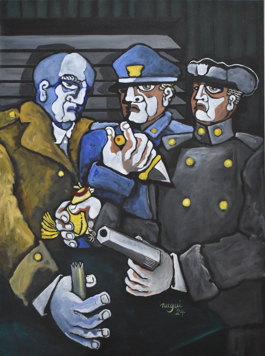 Expressive Portrait Acrylic Painting By Nagui, 30 X 40", The Usual Suspect, Original Artwork