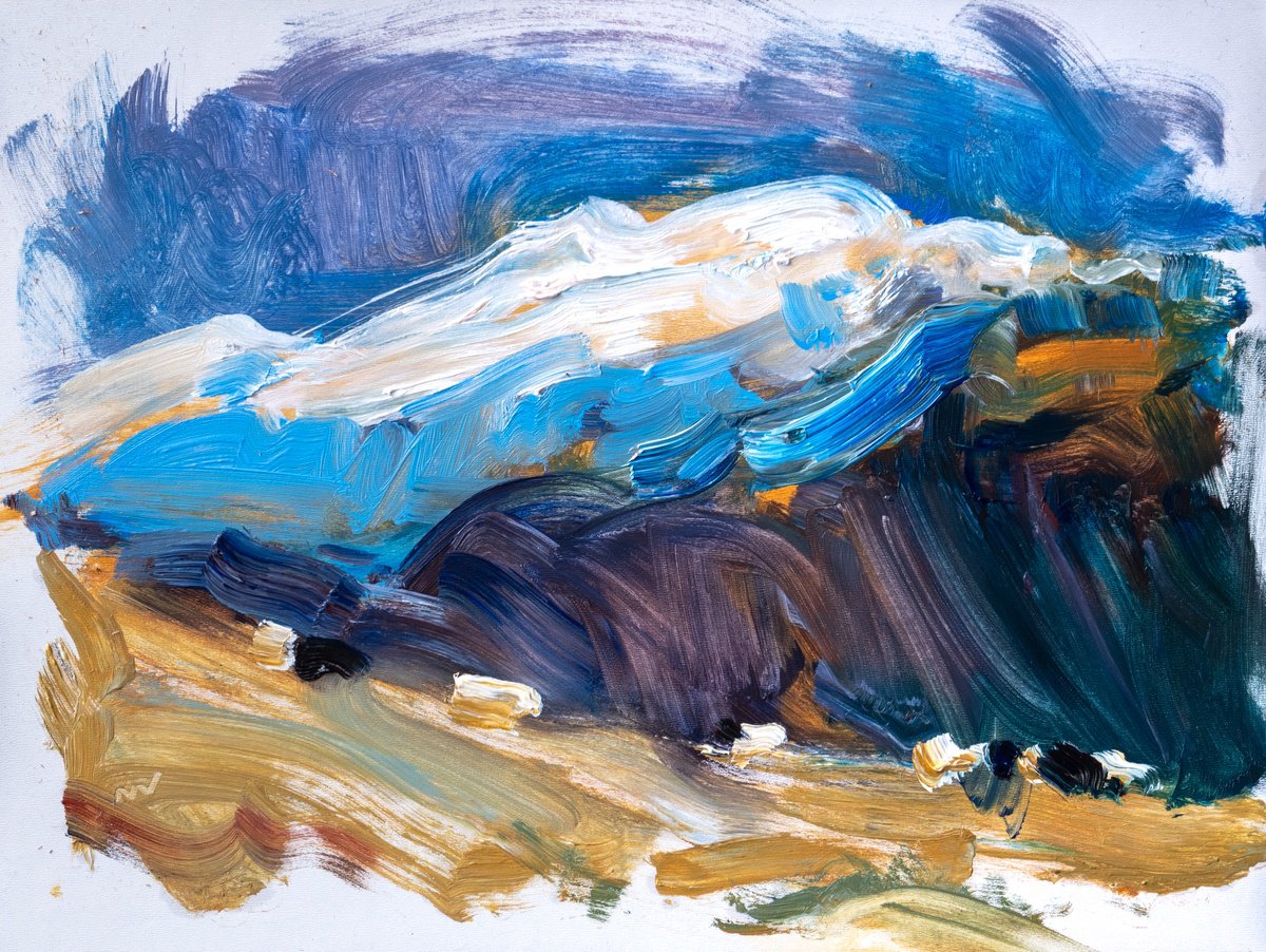 Expressive Landscape Oil Painting By Vasyl Moldavchuk, 12 X 9", Sheep 1, Original Artwork