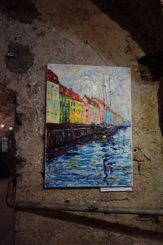 Original oil painting Harbour Nyhavn in Copenhagen
