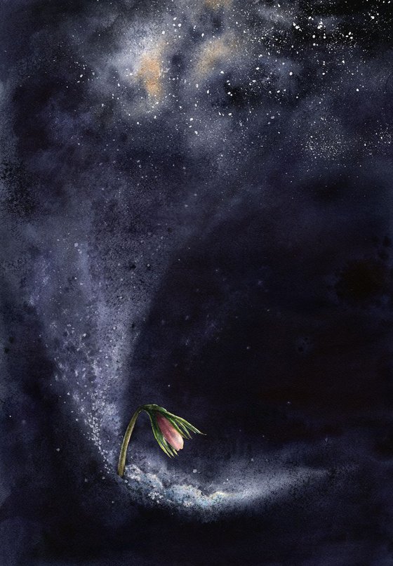 The Beginning of the Milky Way - Snowdrop - Galaxy - Milky way  - Watercolor Night Sky - Watercolor snowdrop