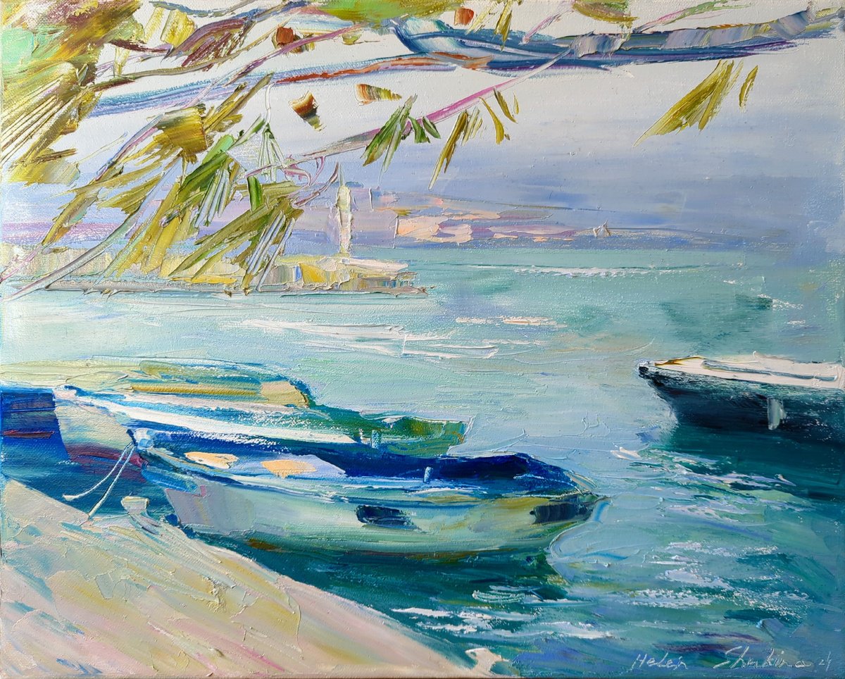 Impressionistic Landscape Oil Painting By Helen Shukina, 20 X 16, Walks Along Embankment, Original Artwork