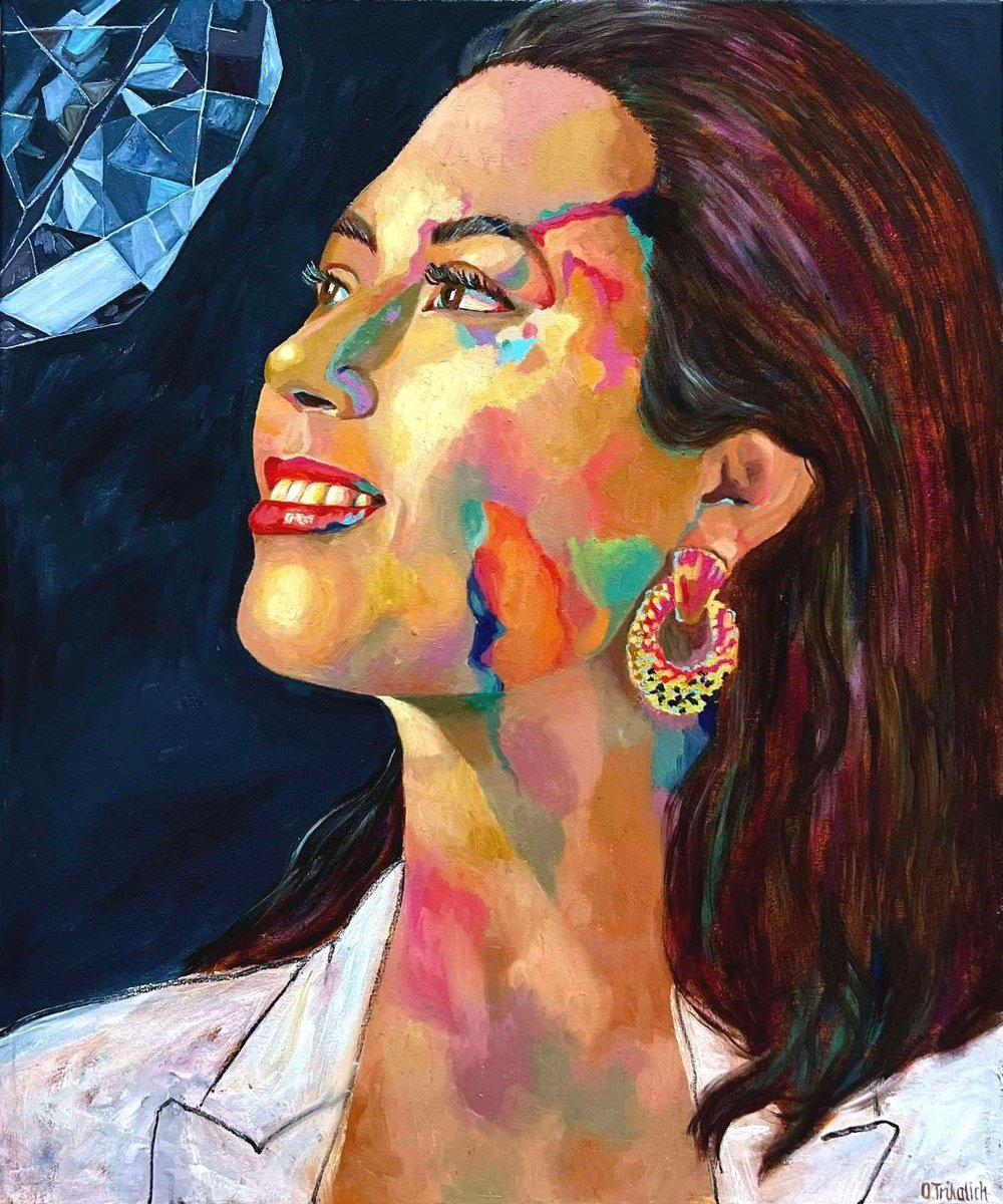 Expressive Portrait Oil Painting By Olha Trykolich, 20 X 24", Bright People #2, Original Artwork