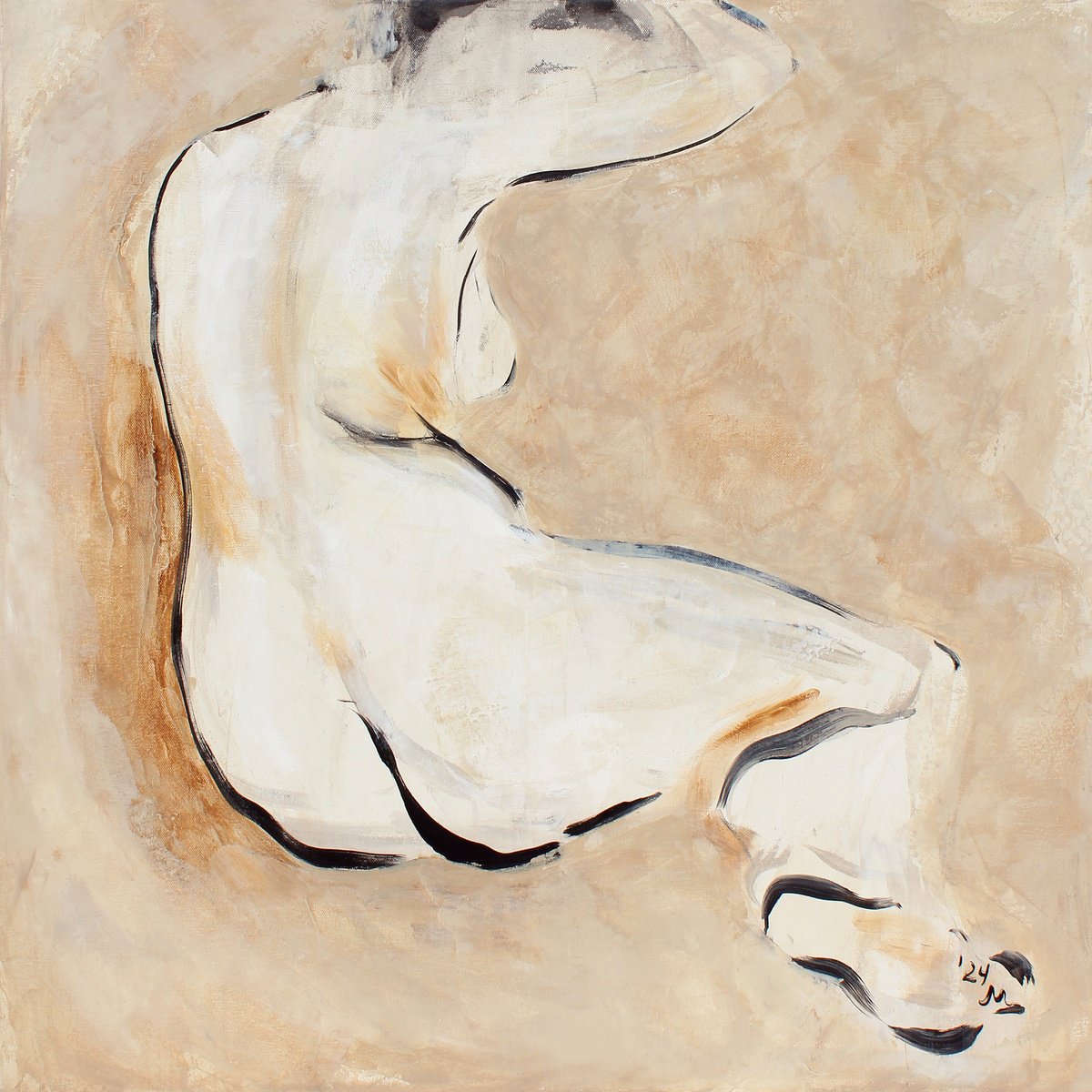 Expressive Portrait Acrylic Painting By Martina Boycheva, 31 X 31", Female Nude, Original Artwork