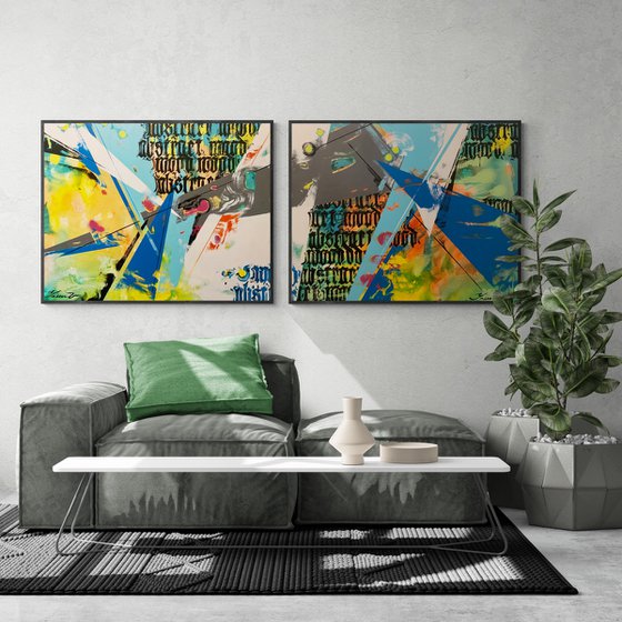 Big XXL painting - "Abstract mood" - Abstraction - Geometric - Gothic - Huge painting - Bright abstract