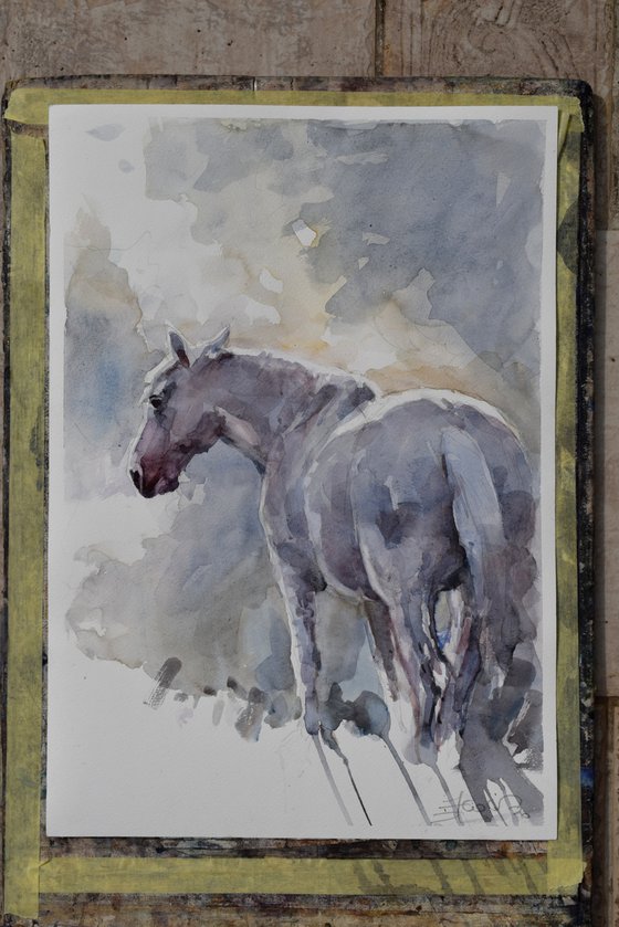 Horse steam in blue