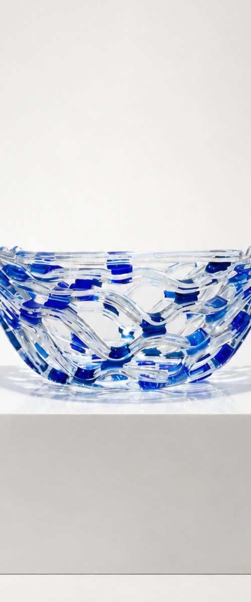 Blue Fused Glass Bowl by Oksana Saladino