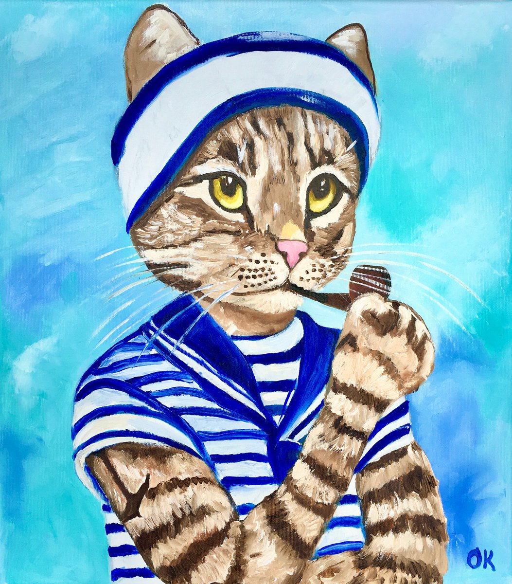 Cat Sailor, smoking a pipe. by Olga Koval