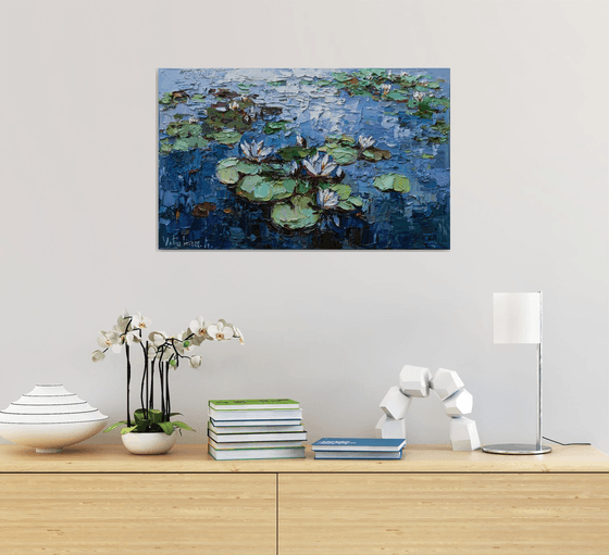 White Water Lilies - Impasto Original Oil painting