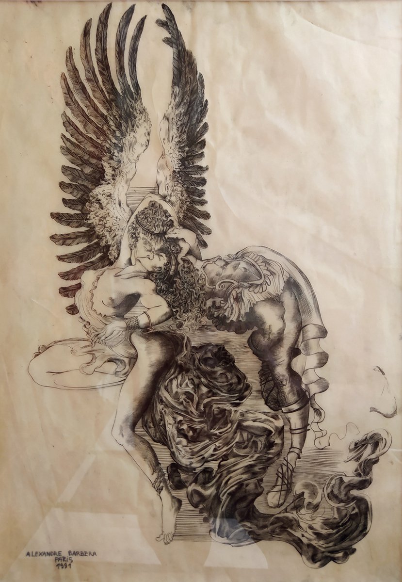 Graphic Portrait Ink Drawing By Alexandre Barbera-Ivanoff, 16 X 20, Youth Love, Original Artwork