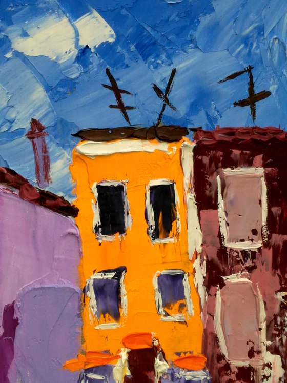 Burano Venice Painting Cityscape Original Art Italy Oil Palette Knife Artwork Venice Small Home Wall Art 6 by 8" by Halyna Kirichenko