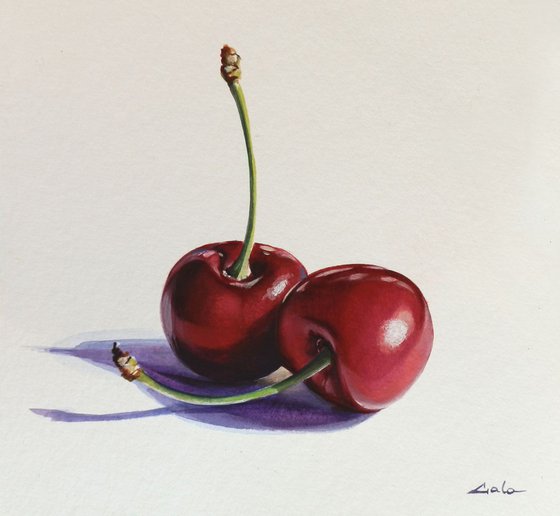 "Flirt", Galya Bukova (Gala) cherries still life realistic painting